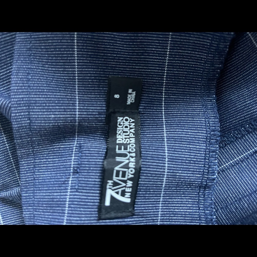 Navy blue with white spin stripes full leg tailored pants